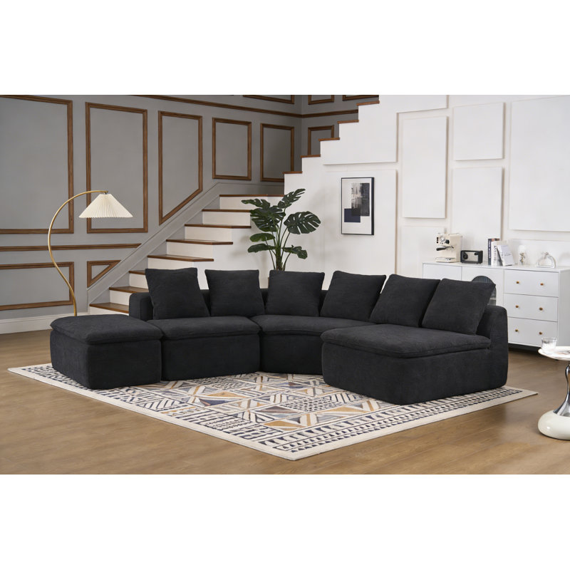 133'' Curved Sectional Sofas With Ottoman, Black