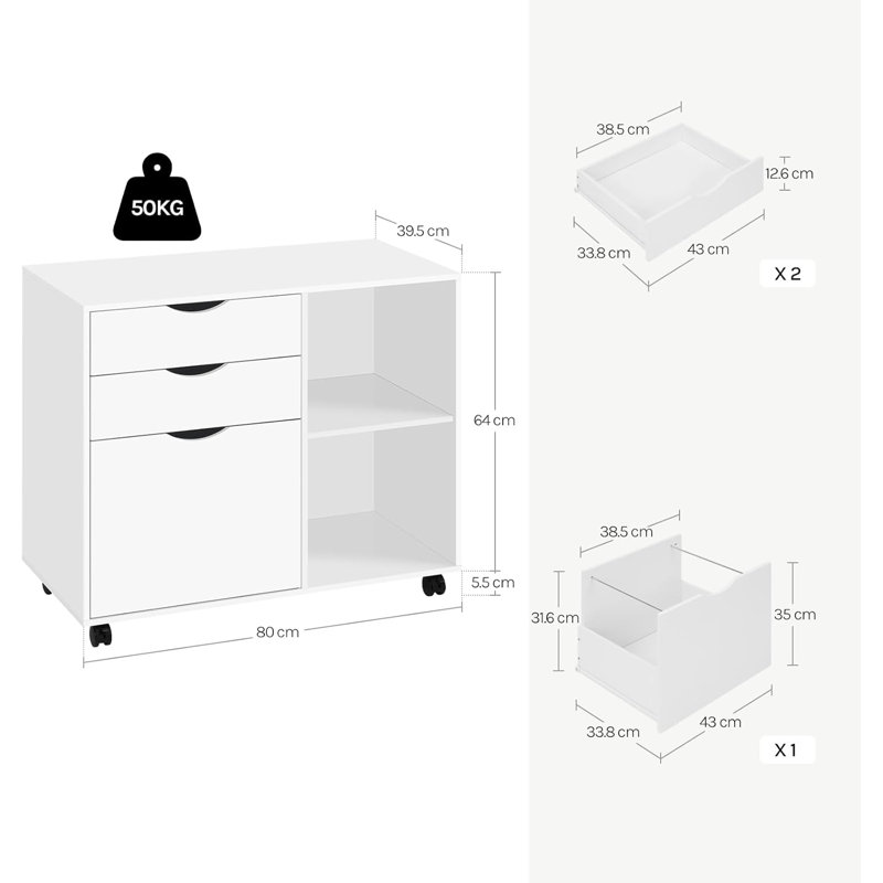 3 -Drawer Filing Storage Cabinet, White