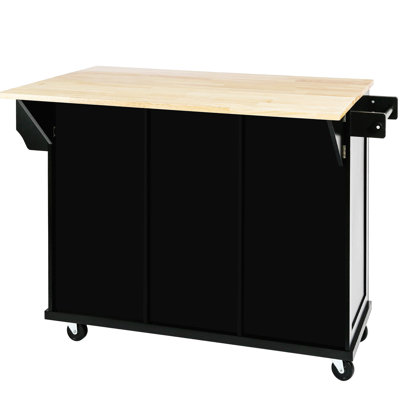 Wide Rolling Kitchen Island With Solid Wood Top,island,coffee cart by Red Barrel Studio
