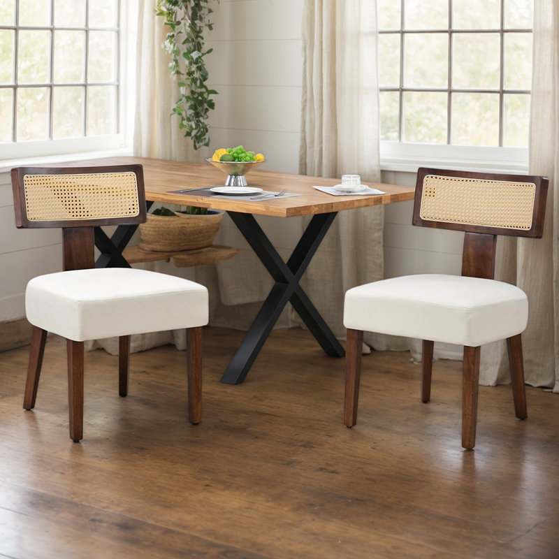 Caoimhan Fabric Side Chair Dining Chair, White, Brown