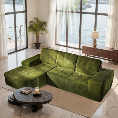 Oversize 114" L-Shaped Modular Sectional Sofa – Cloud-Like Comfort, Shimmering Fabric, Apartment, Family & Staging Friendly