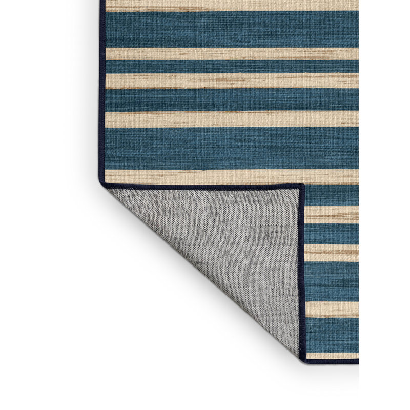  Tapis lavable rayé crème bleu mer, Carré 3 pi