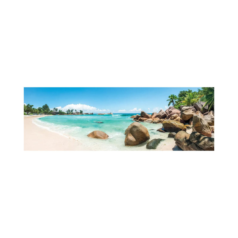 Panoramic View Of A Tropical Beach On The Island Of Praslin, Seychelles by Jan Becke - Wrapped Canvas Panoramic Print