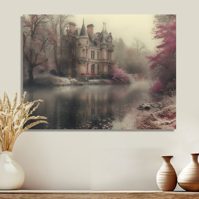 Mauve, beige, hiver, château romantique en Europe - châteaux, impression d'art mural