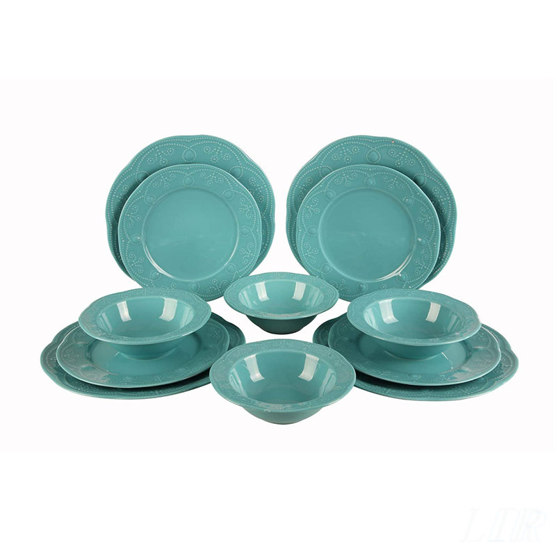 Fulya 12-Piece Porcelain Dinnerware Set, Durable and Elegant for Everyday Use and Special Occasions
