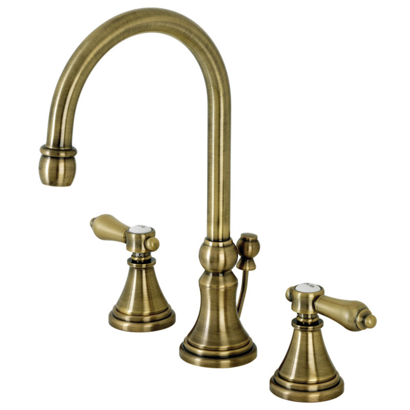 Heirloom Widespread Bathroom Faucet with Drain Assembly, Antique Brass