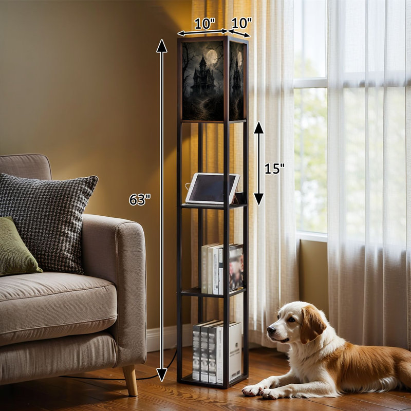 Lampe sur pied à DEL à intensité variable de style gothique maison hantée pleine lune nuit brumeuse, lampe sur pied en bois aggloméré avec télécommande, 3 lumières de couleur, pour le salon, la chambre à coucher