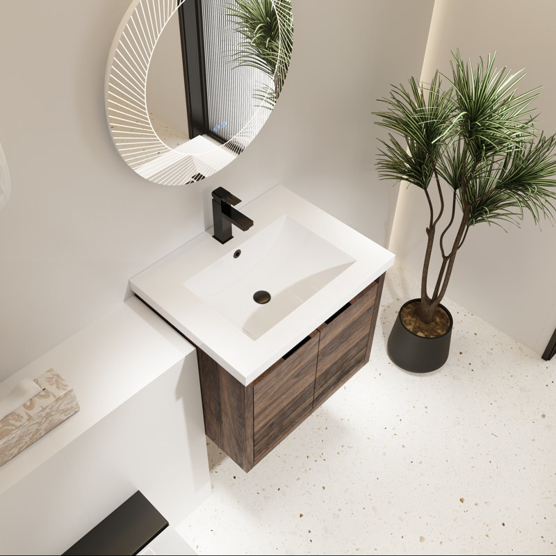 24" Small Bathroom Vanity with Floating Design, Espresso Wood