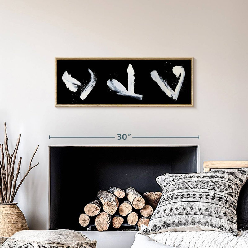 Black Wildman Strokes, Cadre flottant en bois naturel, 28 po x 10 po
