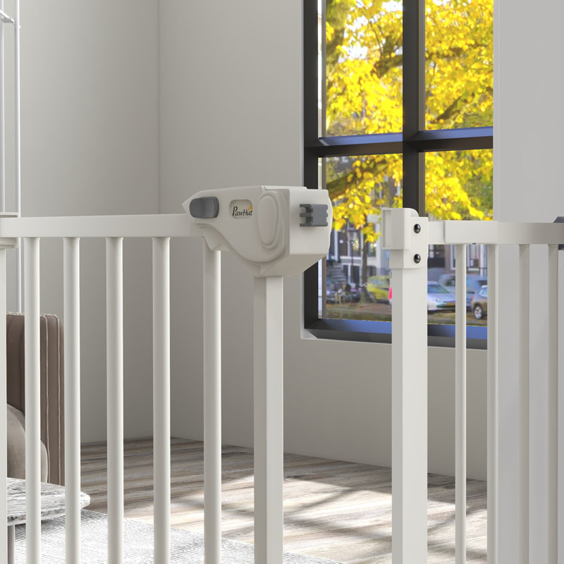 Pressure Mounted Pet Gate With Door, White, 74-94 cm