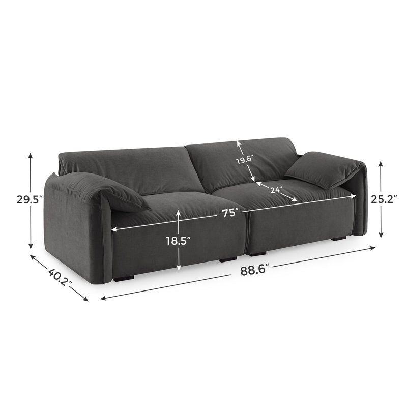 Ericia Upholstered 88.6'' Sofa, Dark Gray 100% Polyester
