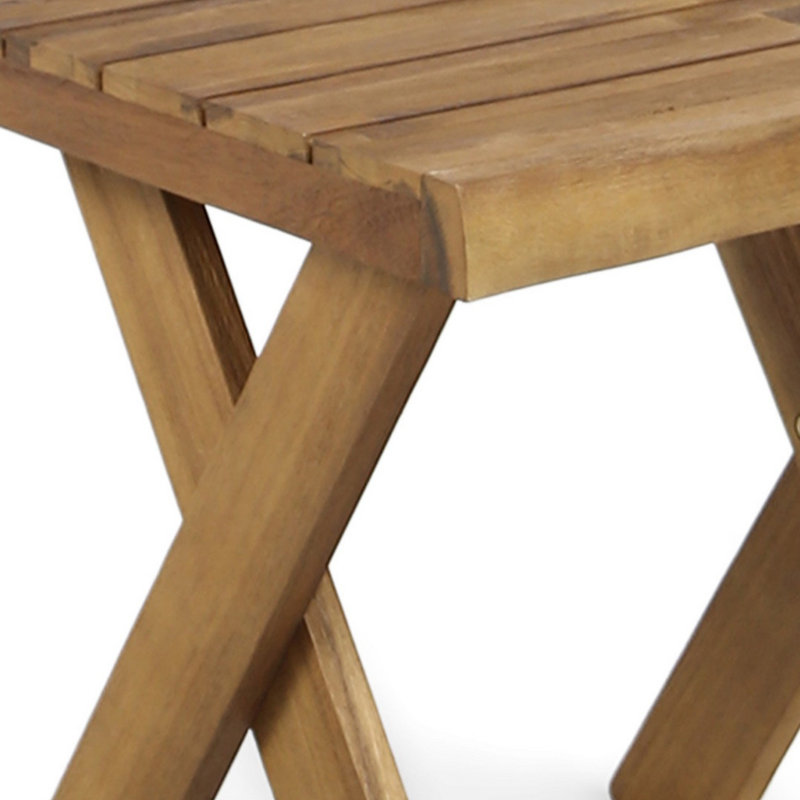 Harley Outdoor Side Table, X Legs, Square 18 Inch Brown Acacia Wood, Brown