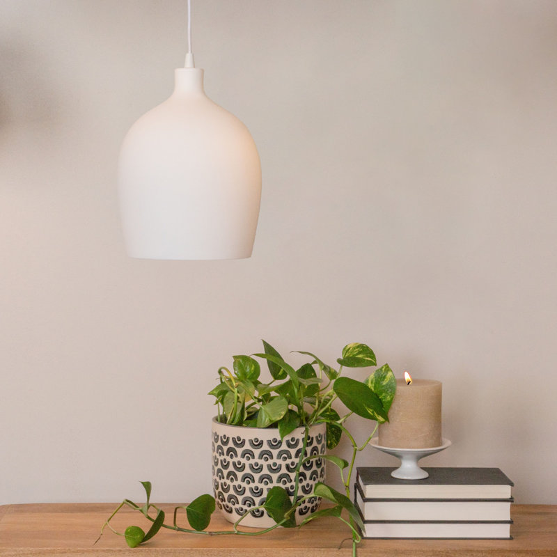 Javaeh Ceramic Bell-Shaped Pendant Light, 86.63" H x 9" W, White