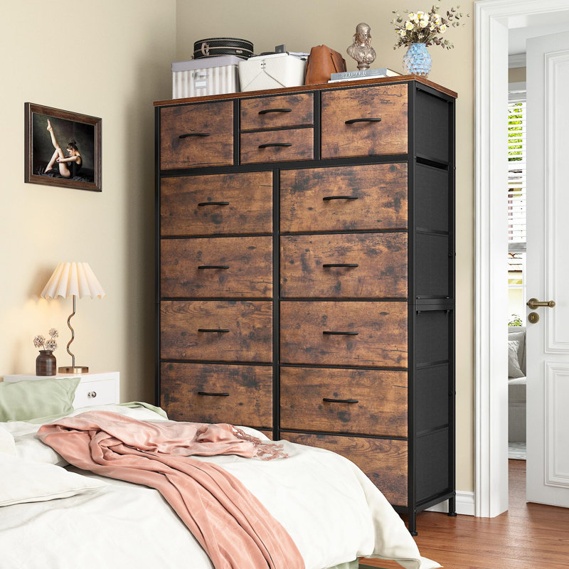 Commode 14 tiroirs Colleen, Brun rustique