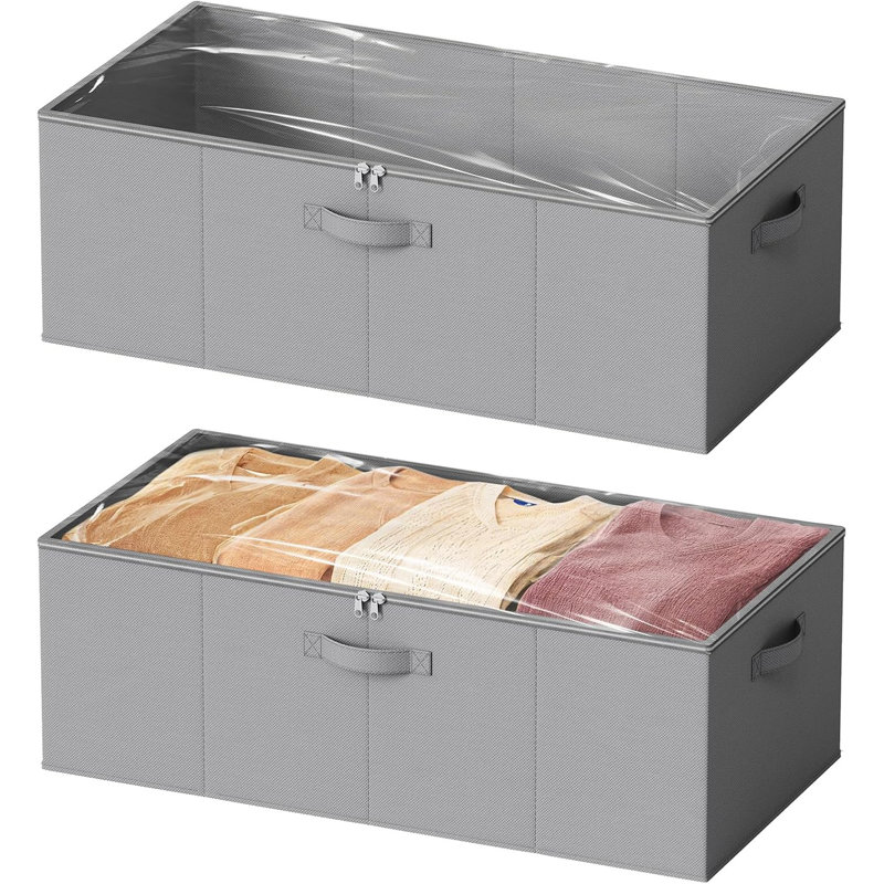 Ensemble de 2 bacs de rangement sous le lit 31,5 "x 15,8" x 10 "grande capacité avec couvercle transparent