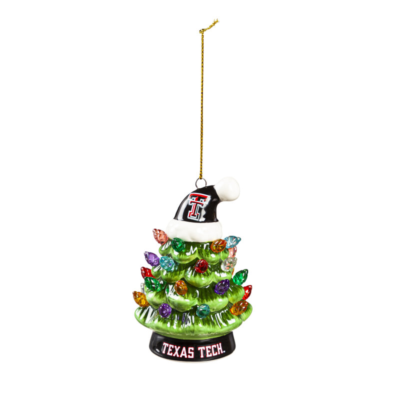 Ornement en forme d'arbre de Noël en céramique à DEL 4 po avec chapeau de père Noël, Texas Tech