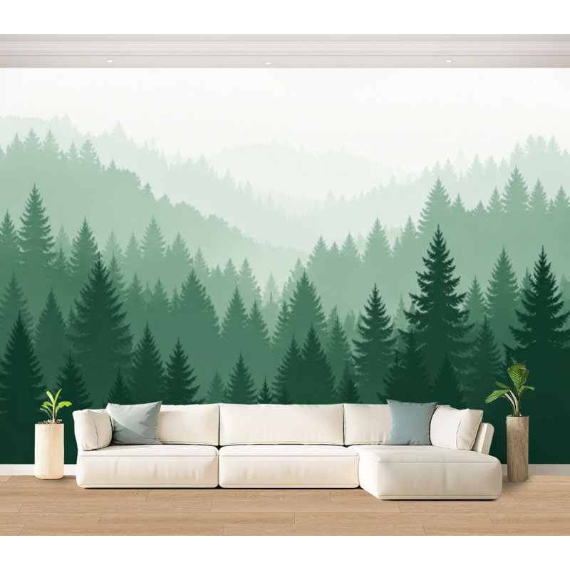 Papier peint adhésif auto-adhésif à motif de paysage de forêt, paysage naturel, pour salle de séjour H 100 po x l 144 po