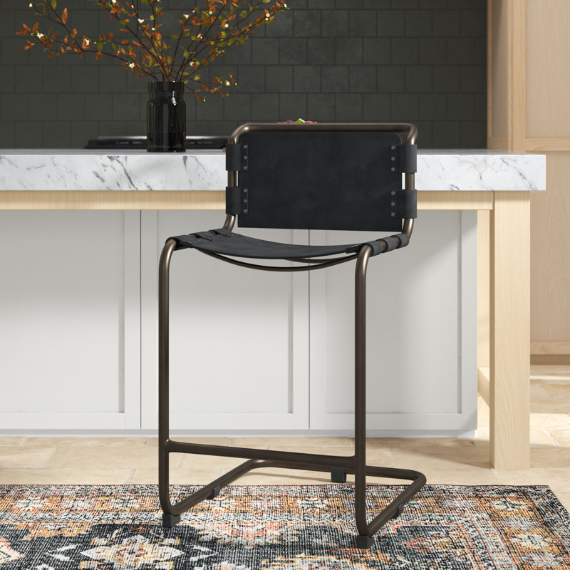 Otelia Upholstered Counter Stool with Metal Frame, Counter Stool (26” Seat Height), Black