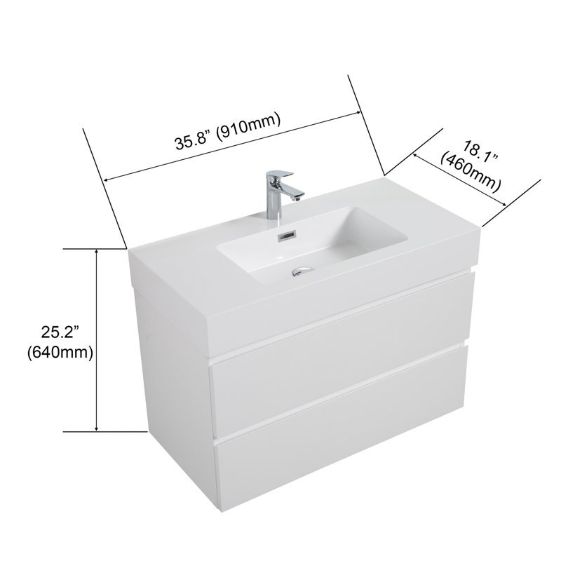 Meuble-lavabo 36 po avec lavabo, Blanc, Blanc