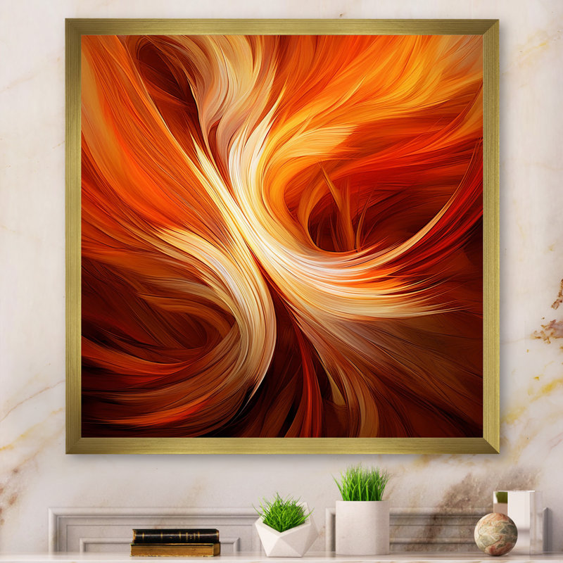 Orange Abstract Warm Fractal Design VI, 32" H x 24" W x 1" D, Gold Single Picture Framed