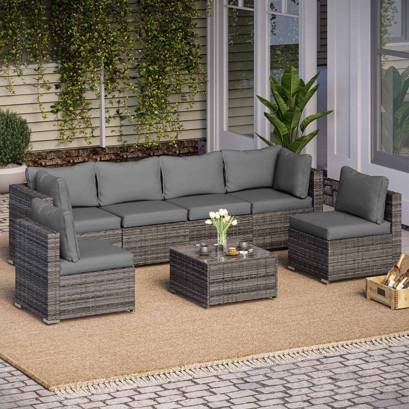 Taloga 6 - Person Patio Conversation Set with Cushions, Gray