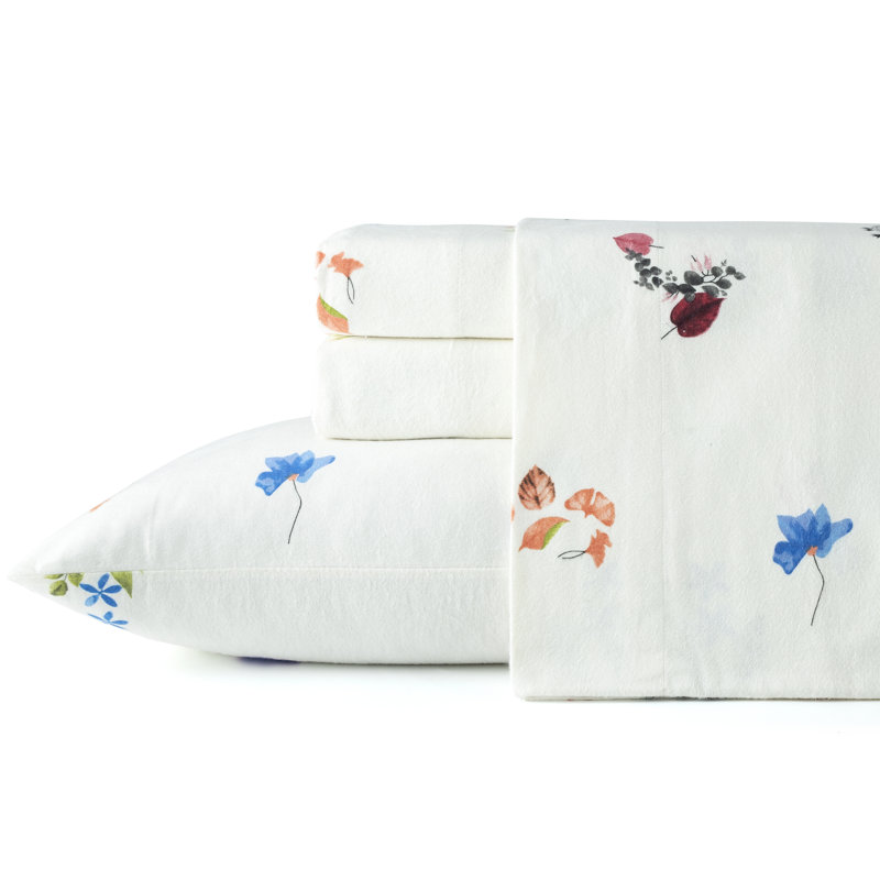 Pointehaven 180 GSM Brushed Cotton Flannel Deep Pocket Sheet Set Queen Floral Bouquet, Floral Bouquet, Queen