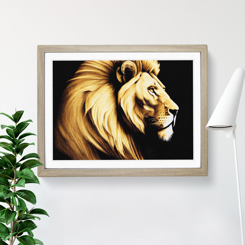 Showstopping Lion - Framed Print, 46cm H x 64cm W x 2cm D, Oak