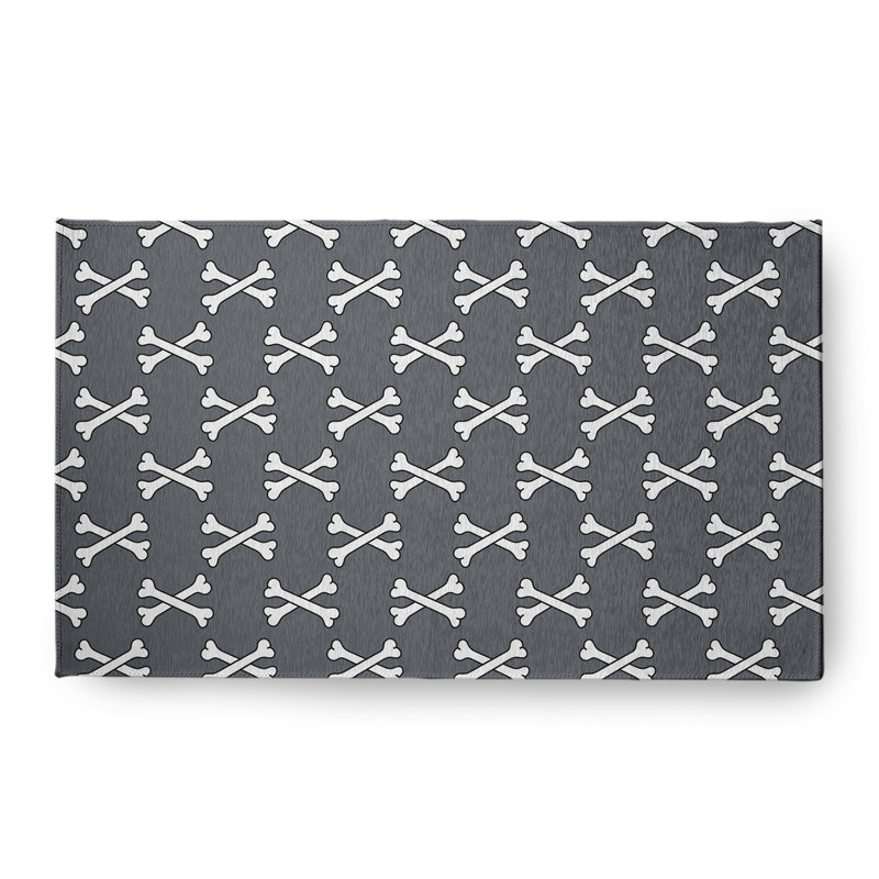 Tapis rectangulaire en chenille tissé à la machine géométrique gris acier Denee, Rectangle 1 pi 6 po x 2 pi 6 po