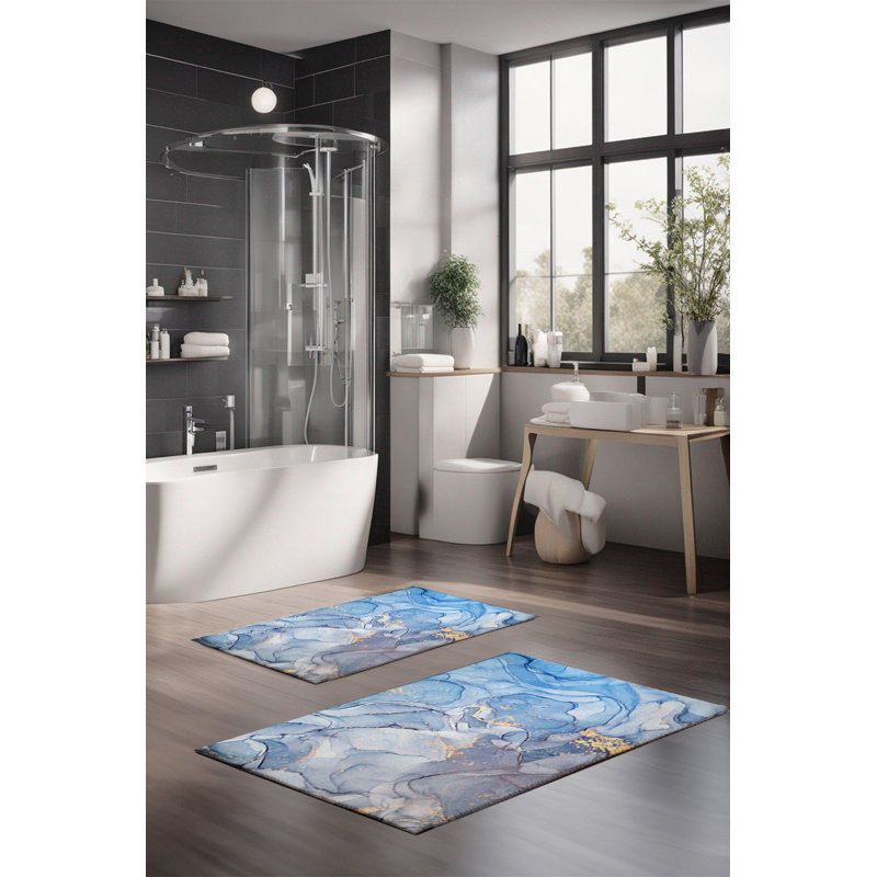 Eakly Luxury Bathmat Set (2 Pieces), 100% Polyester, 16.0 x 23.6 inches & 23.6 x 39.4 inches | Non-Slip Antibacterial Design, 0.3 in Pile Height | Machine Washable, Durable & Easy to Clean | Ideal for Bathroom Décor