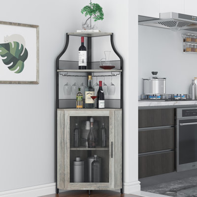Buffet Farmhouse Wine avec porte-bouteille amovible, tablettes ouvertes réglables à 5 niveaux et porte grillagée décorative en métal pour le rangement des repas à la maison