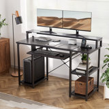 Modern Home Office Computer Writing Study Desk with Storage Shelves and Keyboard Tray