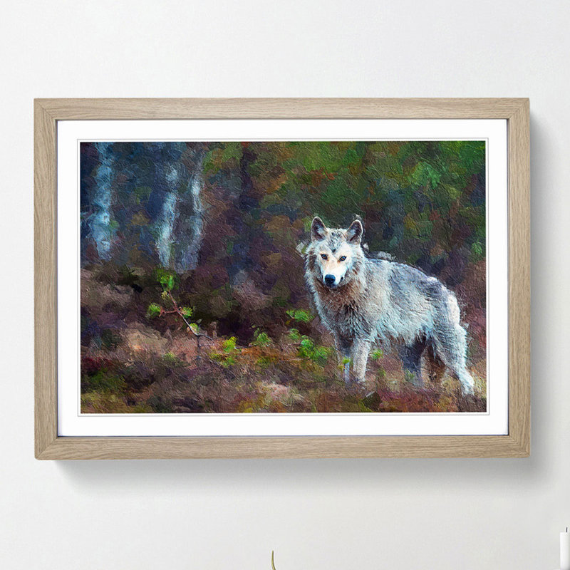 Lone Wolf - Picture Frame Painting Print, 36cm H x 48cm W x 2cm D, Oak Framed