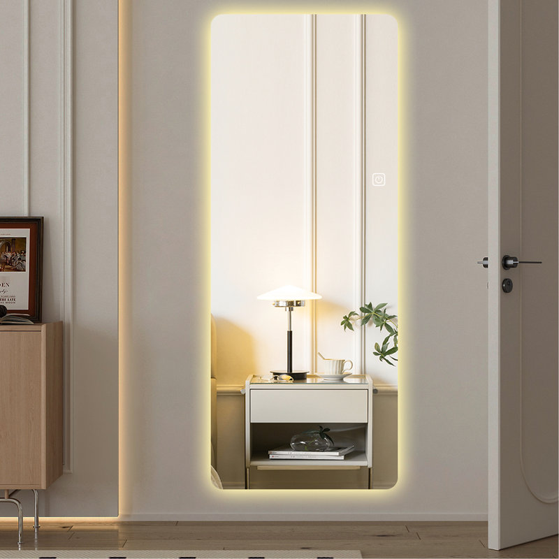 Large Full Body Mirror With Lights 65X21in - Borderless Design, Waterproof Front, Color Temperature Control, Silver 65"X21" Length Dimming Option, Corrosion Resistance, Soft Glow, Deformation,
