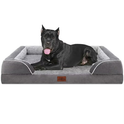 Coussin orthopédique pour chien de taille moyenne (76 x 51 cm), imperméable, en mousse alvéolée de soutien, avec rebords amovibles, housse lavable et fond antidérapant, gris.