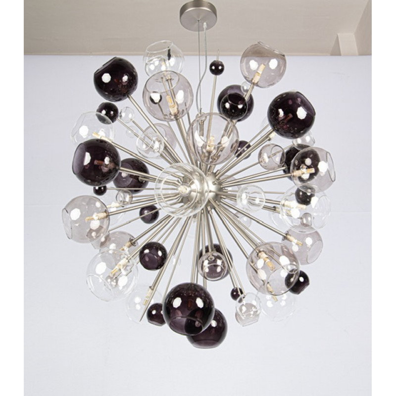 Lustre en laiton 16 lumières Murana, Nickel poli, Fumée, 42” Width x 42” Length x 42” Height