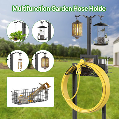 Water Hose Holders for Outside with Storage Basket