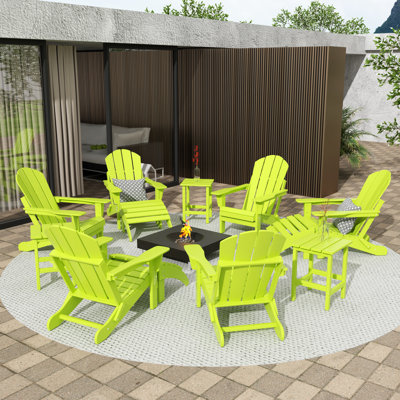 Vinnie Plastic Foldable Outdoor Adirondack Chair with Ottoman