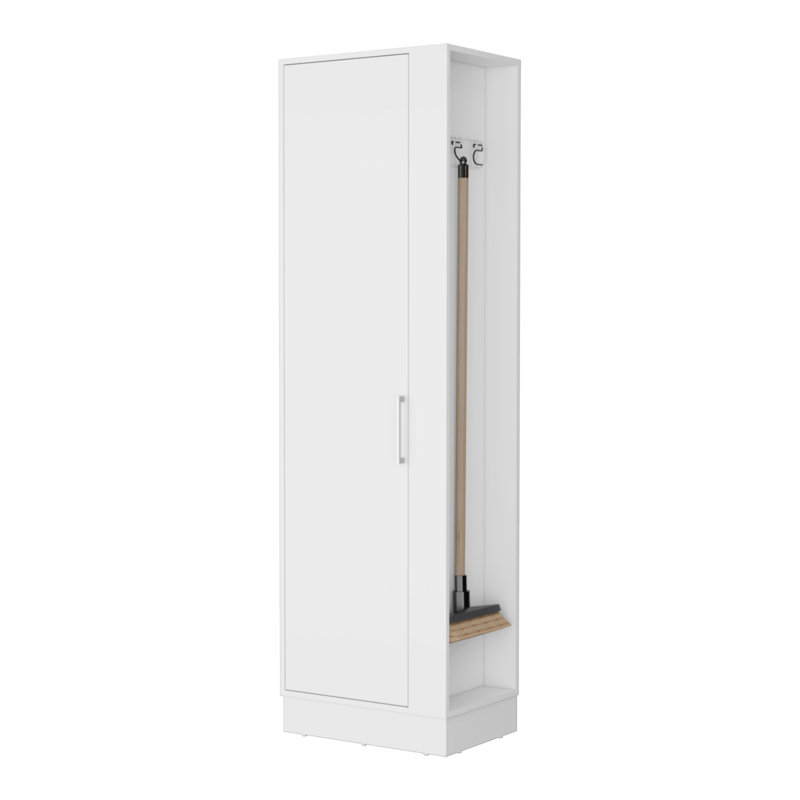 Armoire de rangement Nampa, porte simple, crochets à balai, blanc
