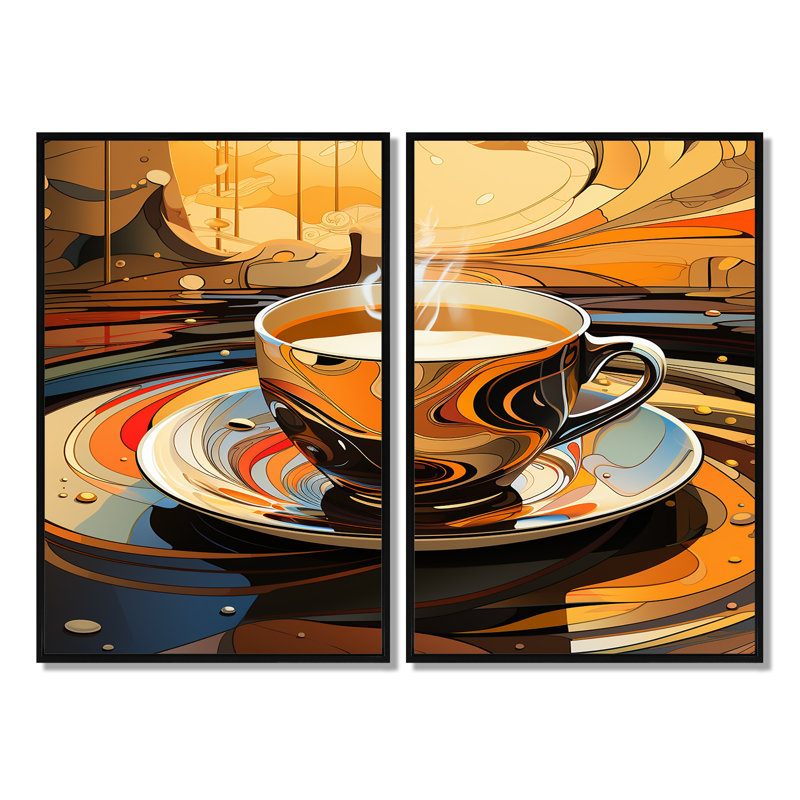 «Yellow Steaming Coffee Brew» - art mural jaune, H 36 po x l 48 po, Reproduction encadrée sans passe-partout, Noir