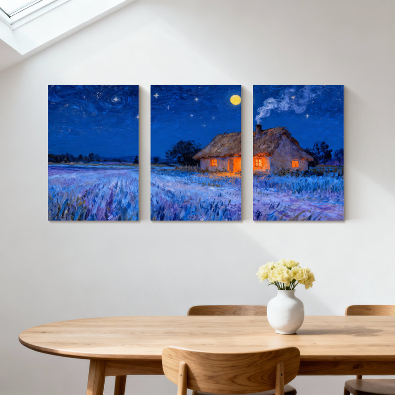 Abstrait nuit étoilée, ensemble de 3 reproductions d'art sur toile, H 24 po x l 48 po