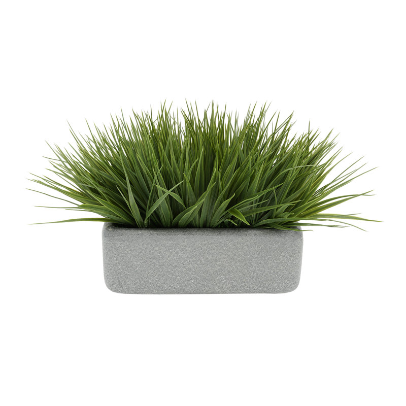 Herbe artificielle en pot de fleurs, Gris, H 10 po x L 17 po x P 10 po, Vert foncé