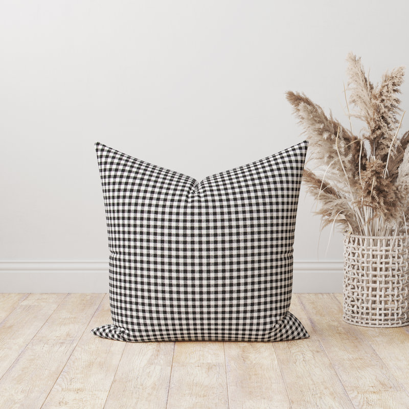 Housse de coussin en vichy noir, 19 po x 19 po, Blanc / noir