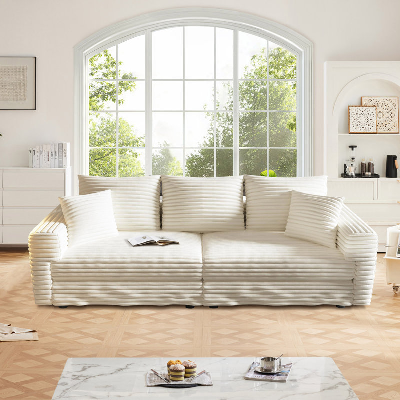 82.7 " Plush Corduroy 3-Seat Sofa,Modern Comfy Upholstered Sofa Cloud Couch, Convertible Deep Seat Sofa with Soft Pillows