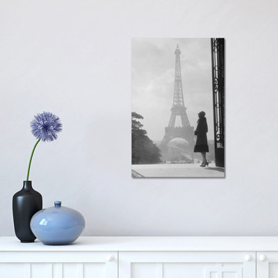 1920s Anonymous Silhouetted Woman Standing in Profile in the Trocadero Across the Seine form the Eiffel Tower Paris France 1 Piece Wrapped Canvas Wall Art