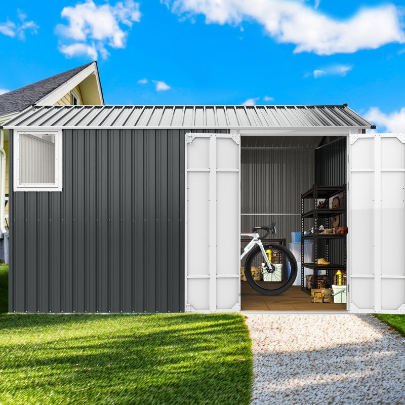 Dark Grey Metal Shed 8x12 Ft With Vent & Stable Floor Reinforced Air Circulation -