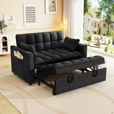 Sleeper Sofa Couch W/Pull Out Bed, Modern Velvet Convertible Sleeper Sofa Bed, Small Love Seat Sofa Bed W/Pillows & Side Pockets For Small Space, Living Room, Apartment