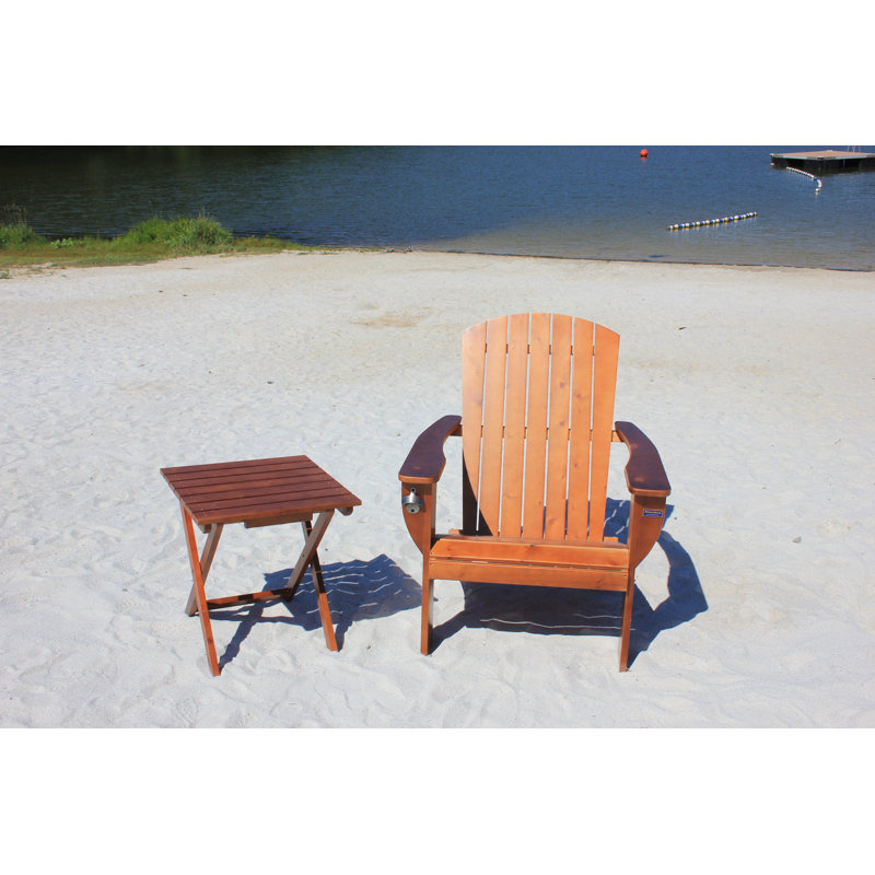 Chaise Adirondack pliante en bois massif avec table Pankow, Brun foncé