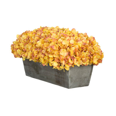 Synthetic Fabric Gold Hydrangea Arrangement in Planter
