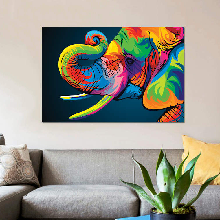 «Elephant», impression sur toile, H 12 po x l 18 po x P 1,5 po, Toile tendue, Pas de tapis