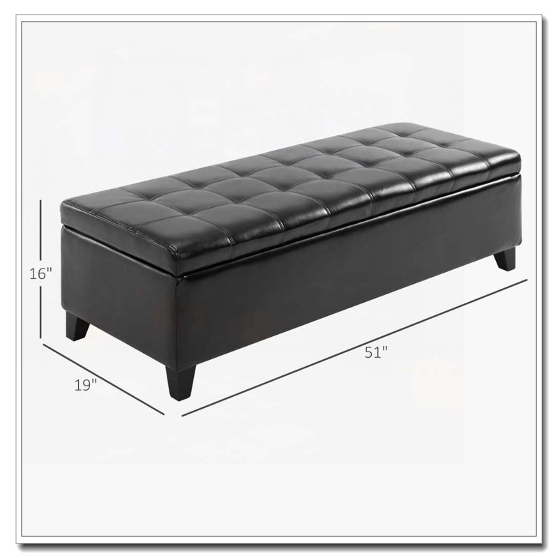 Banc de rangement capitonné en similicuir, Noir